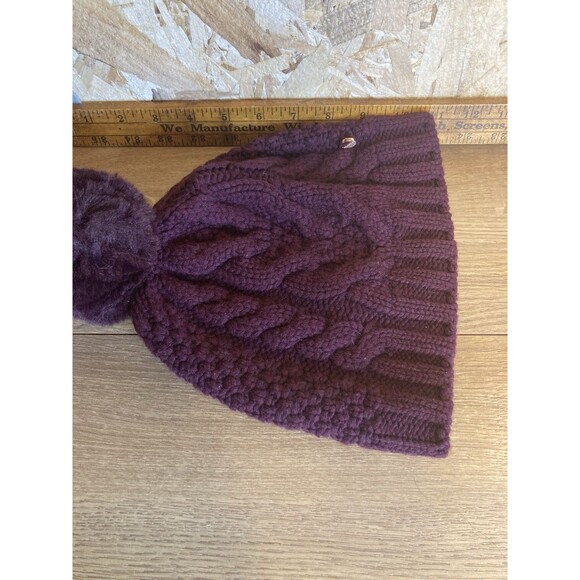 Ted Baker Beanie Hat Knit Wool Blend Pom Pom Purple Burgundy Rose Gold Charm main image 9